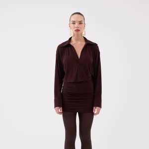 Jaida Shirt Collar Dress With Gathered Hem Detail - Black