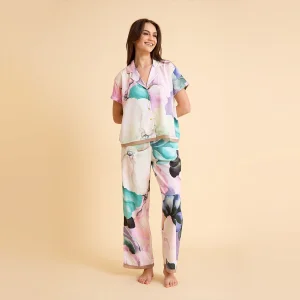 Paradise Çiçek Desenli Viskon Düğmeli İpeksi Pijama Takım