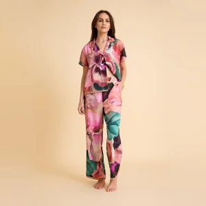 Paradise Sklamen Viskon Düğmeli İpeksi Pijama Takım