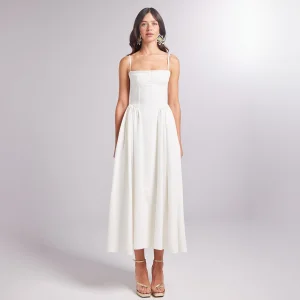 Strappy Gathered Maxi Bridged Dress White