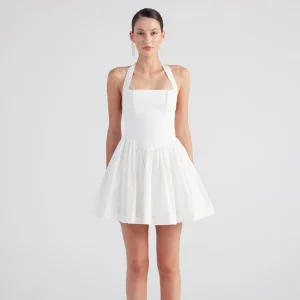 Halter Neck Detachable Bow Detail Mini Teresa Dress White