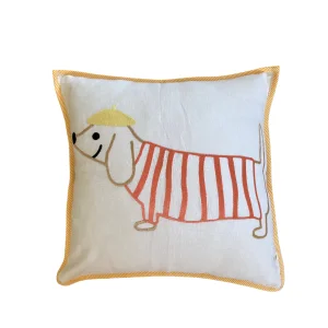 Mösyö, 100% Raw Linen Cushion Cover With Duchshund Embroidery