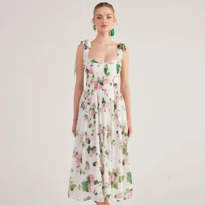 Floral Pattern Gathered Maxi Chiffon Donatella Dress