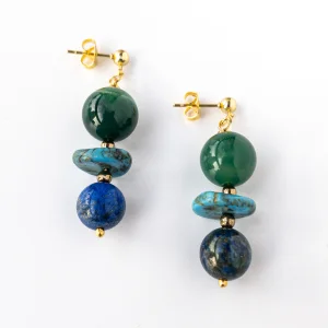 Rasa - Handmade Earrings With Azurite, Green Agate, Magnesite Turquoise, And Hematite Stones