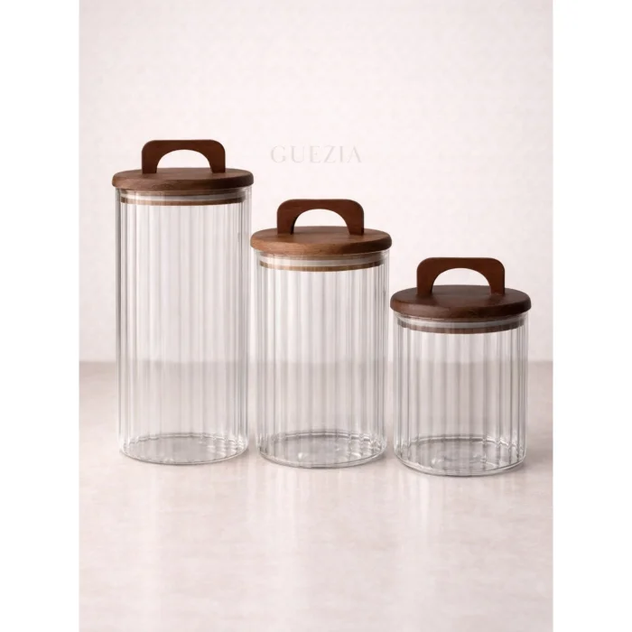 3-piece Acacia Striped Detail Jar Set image 3