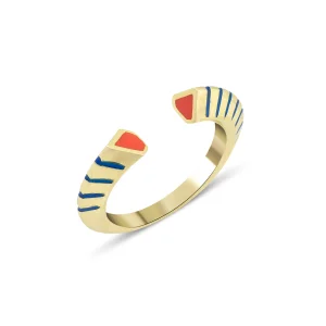 Coral Blue Coral Enamel Gold-plated 925 Sterling Silver Women's Ring