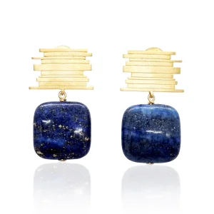Rave Lapis Stone Gold-plated 925 Sterling Silver Women's Earrings