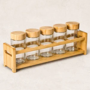5-piece Bamboo Spice Rack Set With Stand