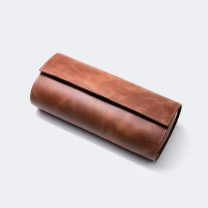 Üçlü Deri Saat Kutusu - Tobacco - Watch Roll