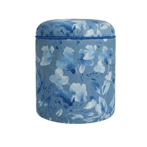 Blue Blossom Aqua Mavi Keten Puf Yan Sehpa