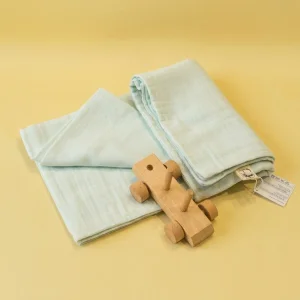 Mint Muslin Yellow Hand-stitched Baby Blanket