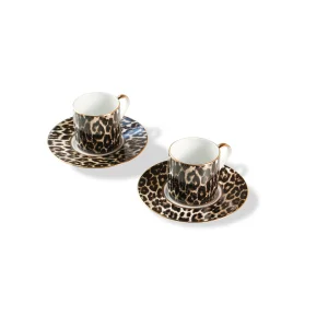 "leopard Animal Print Set Of 2 Porcelain Turkish Coffee Cups"