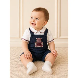 Little Pamuk Denim Romper Salopet Gömlek Takım