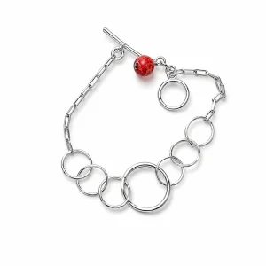 625 Precious Metal Silver Bracelet With Red Coral Stones