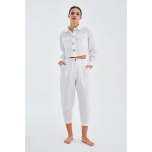 Peraluna Sandal Shirt Loose Cut Crop Pocket Women Summer Shirt - White