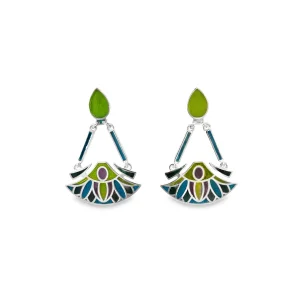 Enamel Chandelier Earrings - 925 Sterling Silver | Lime Green and Turquoise