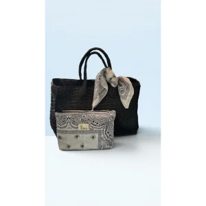 Bandana Black-White Bag & Clutch Set