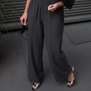 Cebi Detaylı Antrasit Wide Leg Pantolon