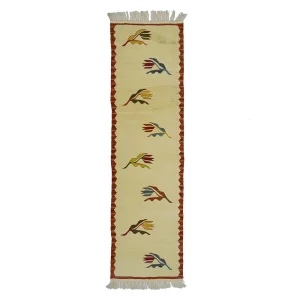 Hand-Woven Uşak Wool Kilim Cream Runner
