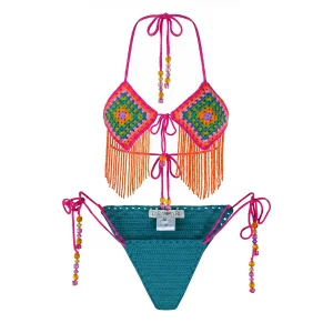 Neon Mirage Hand-Knitted Multi Bikini Top