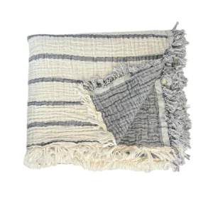 Fringed 4-Layer Light Grey Muslin Child Blanket