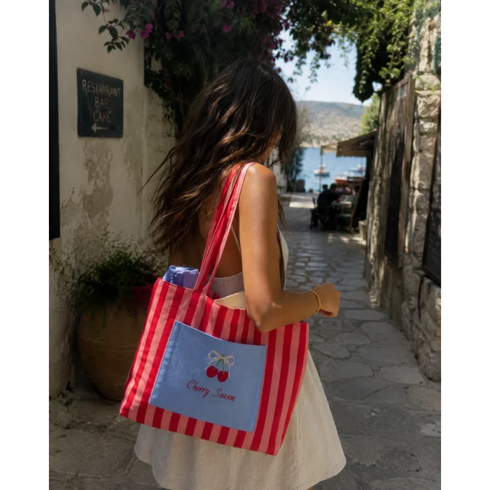 Cherry Season Embroidered Resort Tote Bag image 2