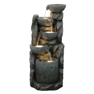 Flow LED Illuminated Modern Gray Garden Waterfall