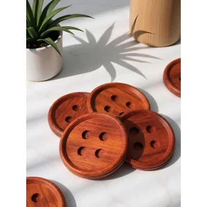Braise Knopp Turuncu Ahşap Bardak Altlığı Seti 2'li