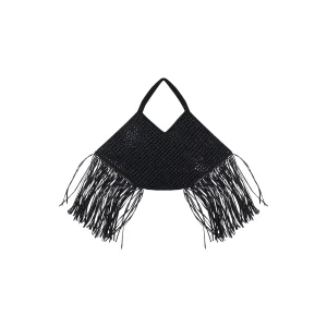 Frange Black Woven Beach Bag