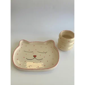 Handmade Ceramic Cat Breakfast Set
