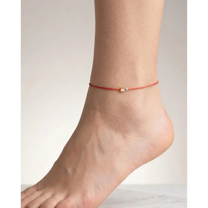 Gold Cube Red Cord Anklet image 2
