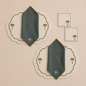 Palm Season Embroidered Cream Table Set