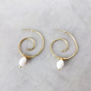Clouds Pearl Bronze Hoop Earrings