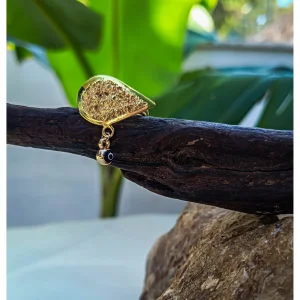 Geometric Teardrop Shaped Evil Eye Adjustable Gold Ring - Mesopotamian Colelction