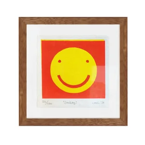Smiley Naturel Framed Linocut Print