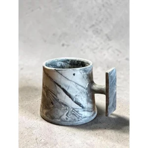 2'li Nerikomi Siyah-Krem El Yapımı Stoneware Fincan Seti