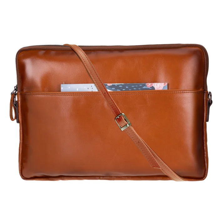 Leeds 16" Sandy Tan Hakiki Deri Laptop & Tablet Çantası image 3