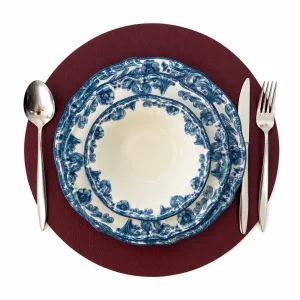 Round Faux Leather Burgundy Placemat 35 cm