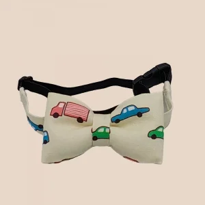 Car Printed Ecru Bow Tie