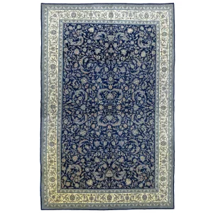 Bell Persian Hand-Knotted Navy Blue Large Rug