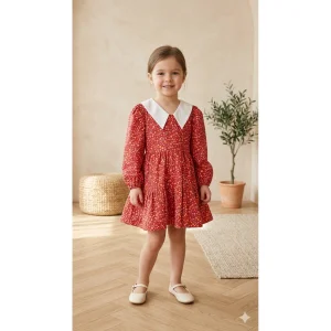 Neşe Red Floral Girls' Dress