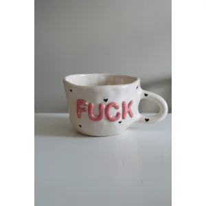 Pink Iridescent Fuck Text Handmade Ceramic Mug