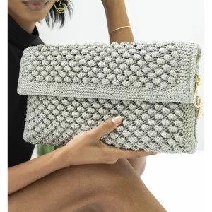 Gray Knit Macrame Clutch