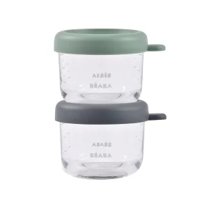 Baby Glass Food Jar Set Of 2, 150 Ml Mineral / 150 Ml Sage Green