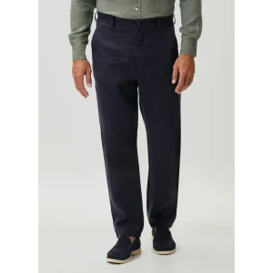 Linen Tapered Fit Navy Blue Trousers