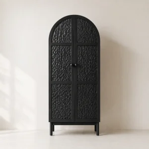Hand-Carved Solid Wood Black Cabinet
