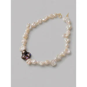 Sea Foam 22k Gold Plated Natural Baroque Pearl Necklace