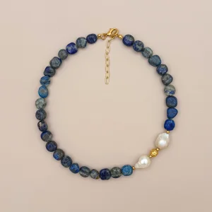 Blue Sodalite & Baroque Pearl Natural Stone Necklace