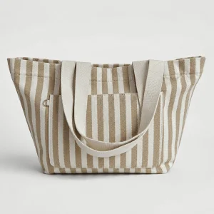 Canvas Stripe Pamuklu Kanvas Çizgili Omuz Çantası