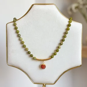 Green Agate & Ruby Root Natural Stone Necklace